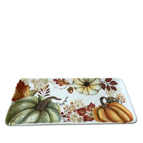 Maxcera Pumpkin Serving Platter 11x5 Ceramic Fall Harvest Thanksgiving NEW - Picture 8 of 11